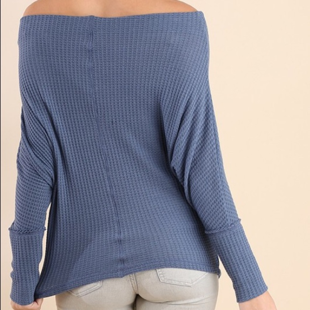 CLEARANCE Denim Blue Knit Off Shoulder Batwing Top - Picture 4 of 4